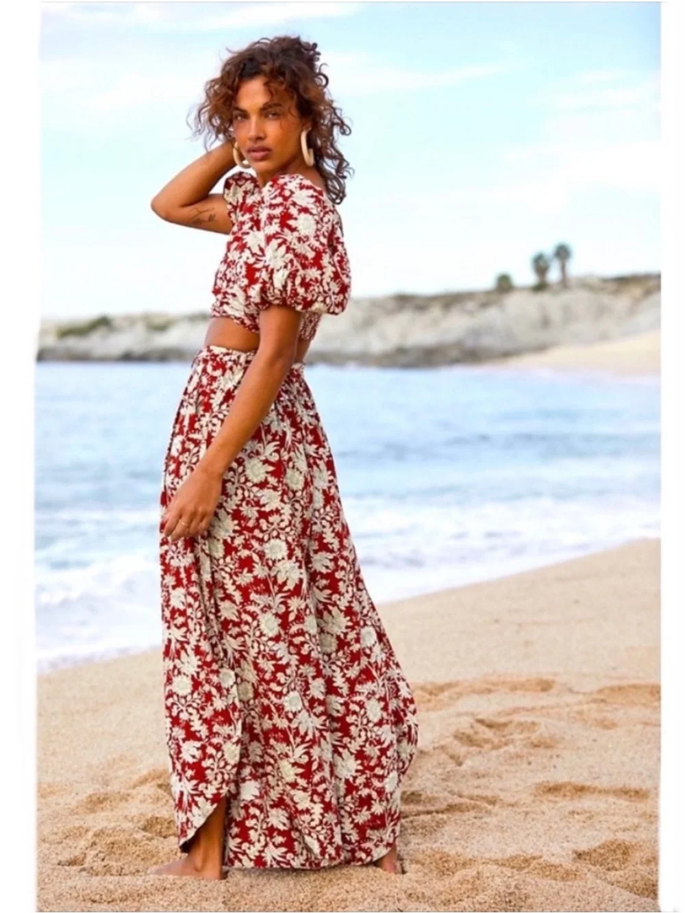 Free People FP Movement Sunday Floral Wide-Leg Crop Top & Pants Set - Red